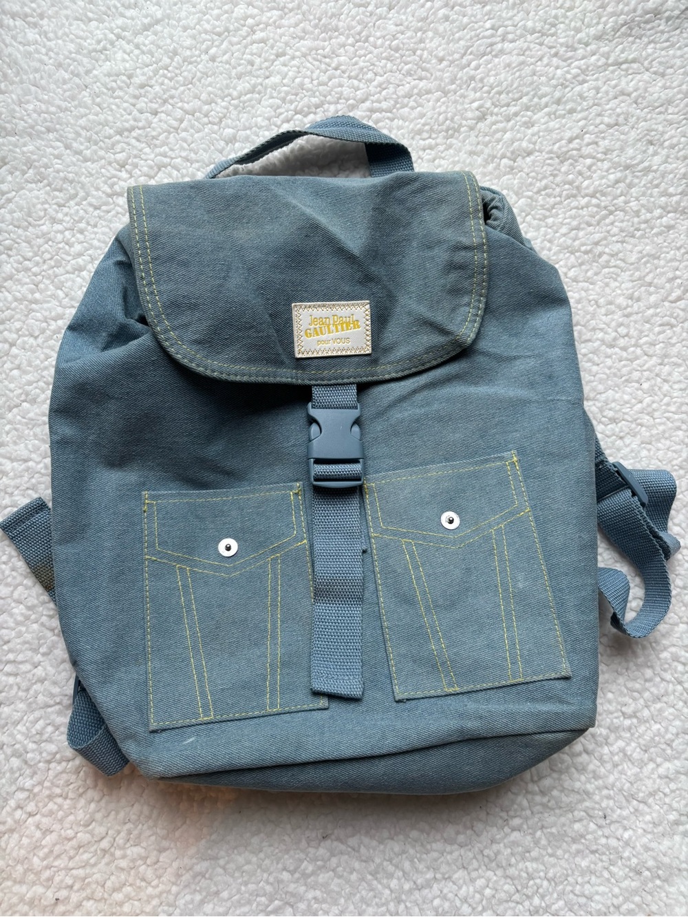 Jean Paul Gaultier Y2K Vintage Washed Light Blue Denim Canvas Backpack